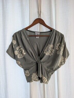 Beautiful Canadian Made, Hand Printed, Faux Wrap Top | Sage Green | Boho